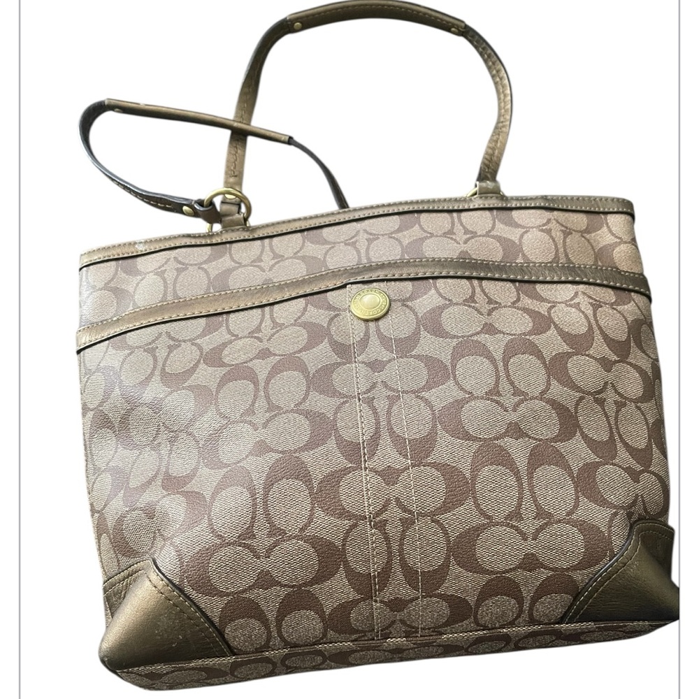 Sold Coach Heritage Brown Signature Tote Bag-Preowned - Picture 2 of 10